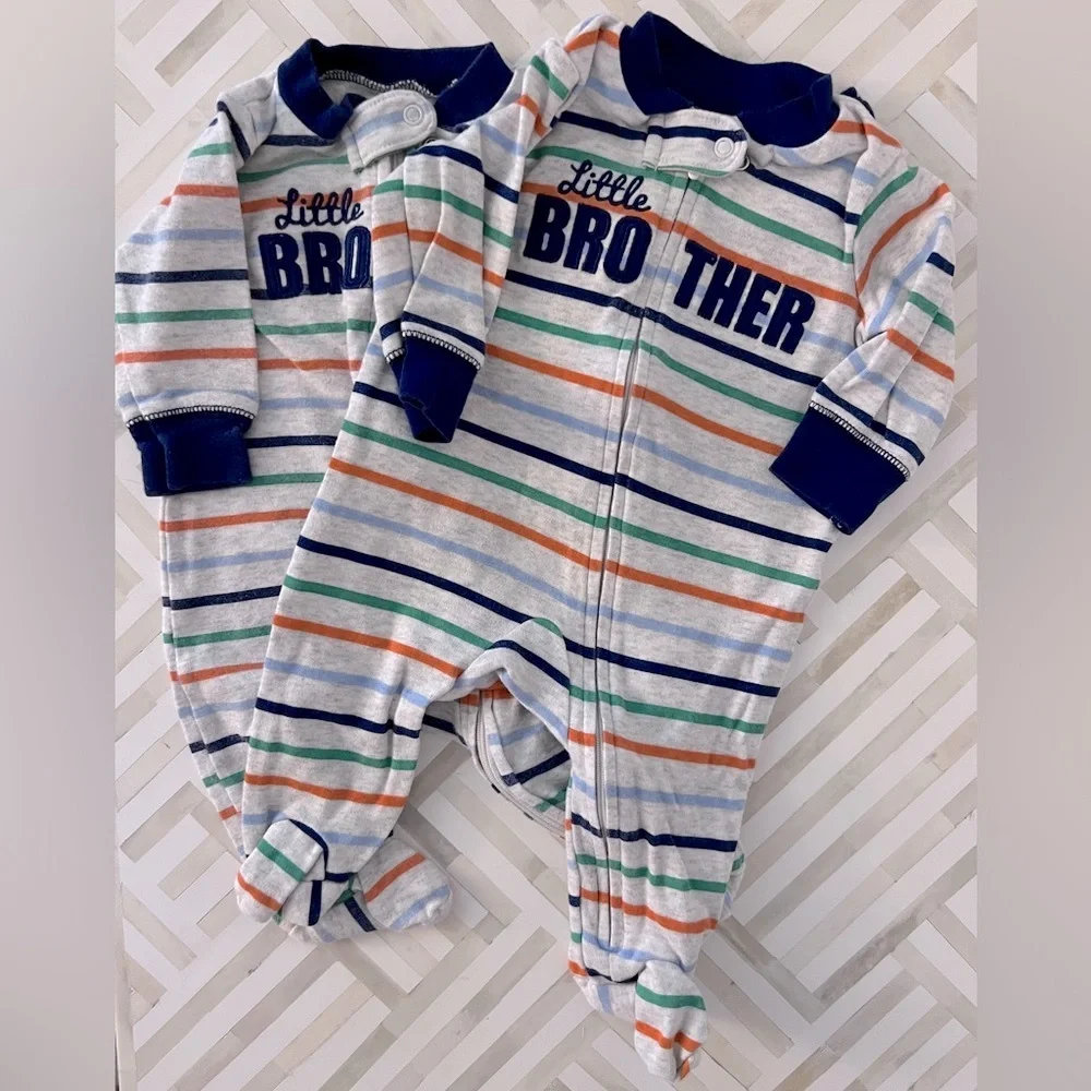 CARTERS Little Brother Striped Footies Bundle, 3mo
